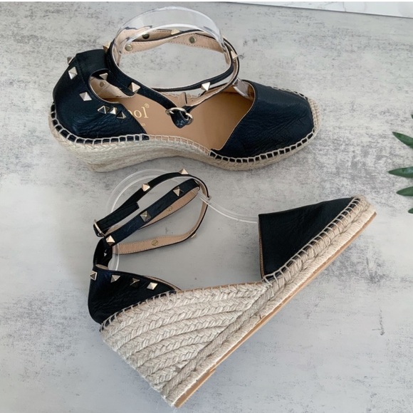 Anthropologie Maypol Rockstud Black Espadrilles Leather Upper, Size 41 / 10.5 - Picture 7 of 11